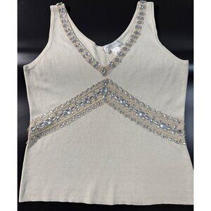 Vintage White House Black Market Silk Knit Beaded Rhinestone Tank Top M Y2K Ivor